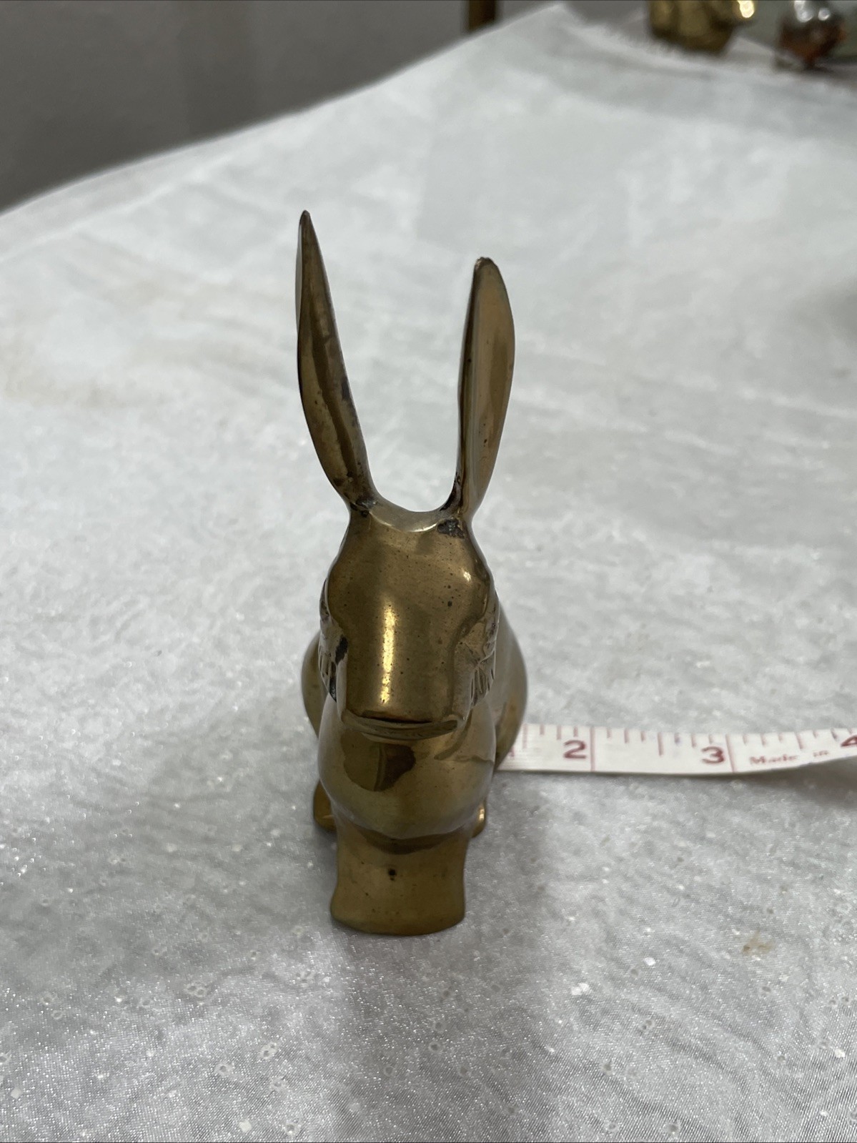 VTG Solid Brass Bunny Rabbit Figurine Paperweight ~Long Ear ~ India 3”Lx4.25”H