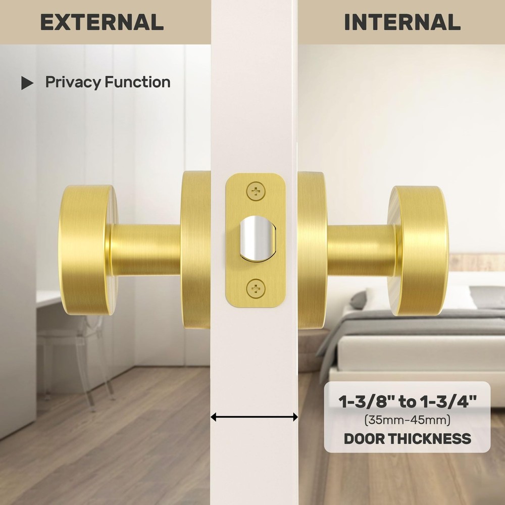 Passage Door Knobs Interior, Brushed Gold Door Knob for Closet, Brushed Brass...