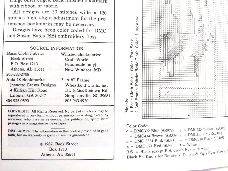 1987 Back Street Designs Basic Bookmarks II Tri Fold Chart BS59B Cross Stitch
