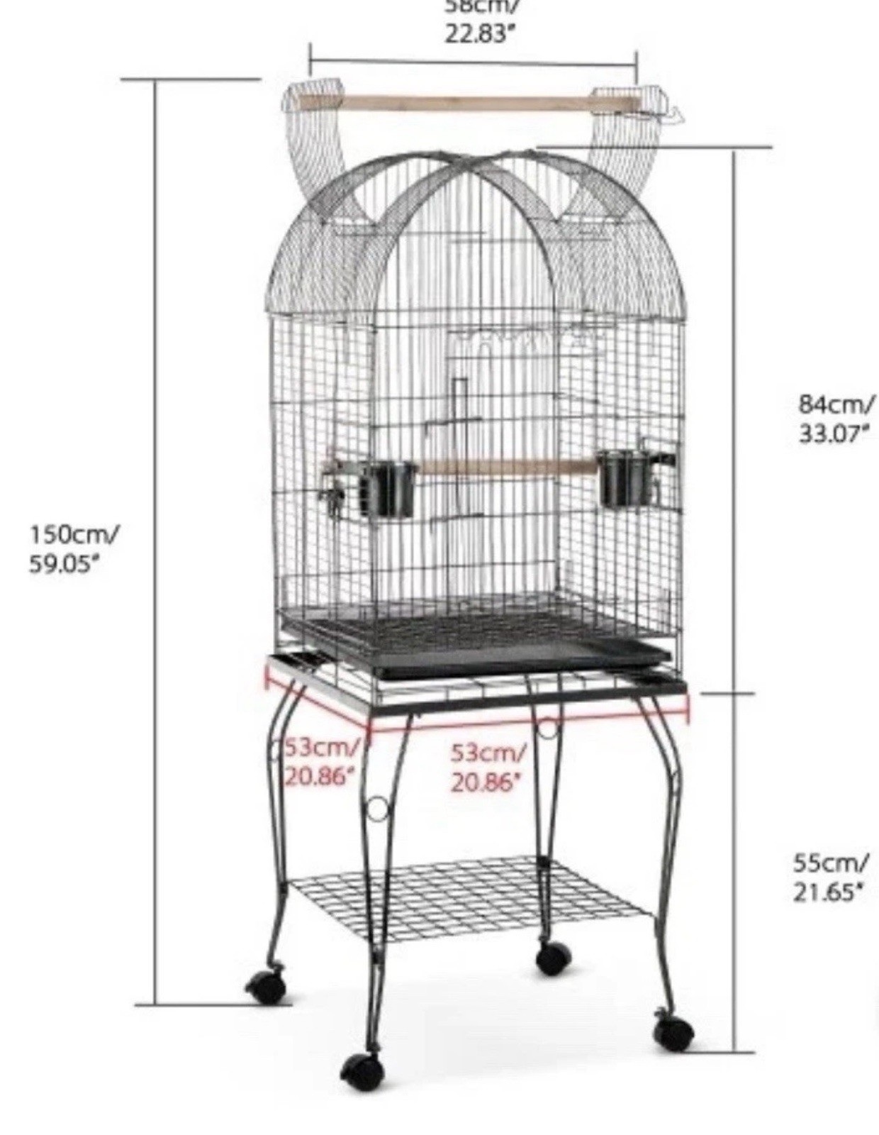 BIRD CAGE Parrot H18133 Dome Top with Stand – Silver Black – New in Box