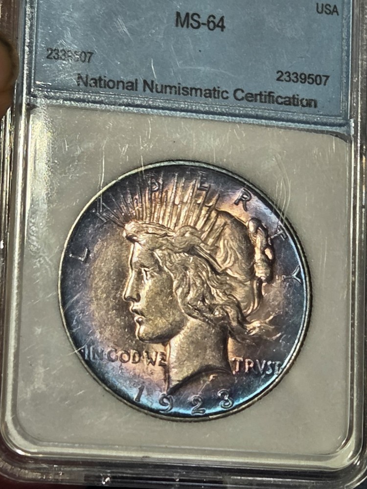 1923D $1 Peace Dollar National Numismatic Certification  Toned