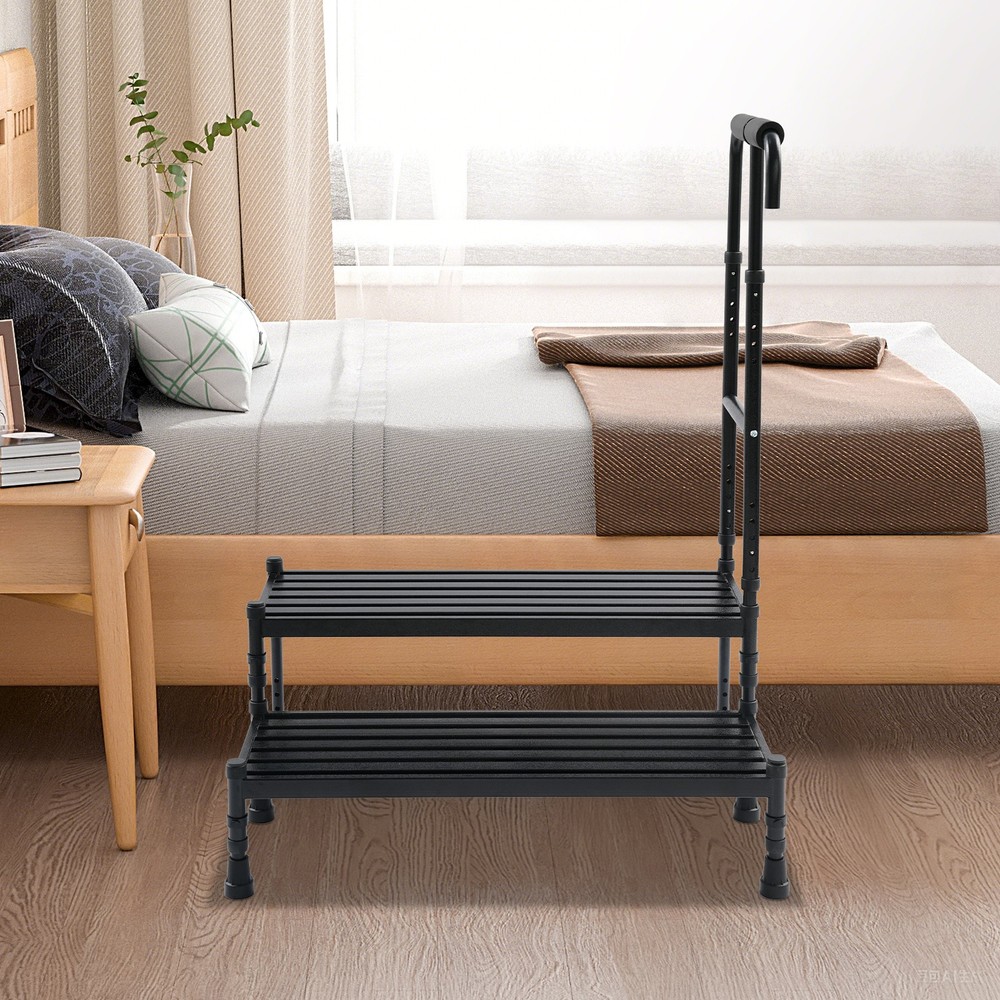 2-Step Stool with Handle, Black Floor Standing Metal Stepping Stool New
