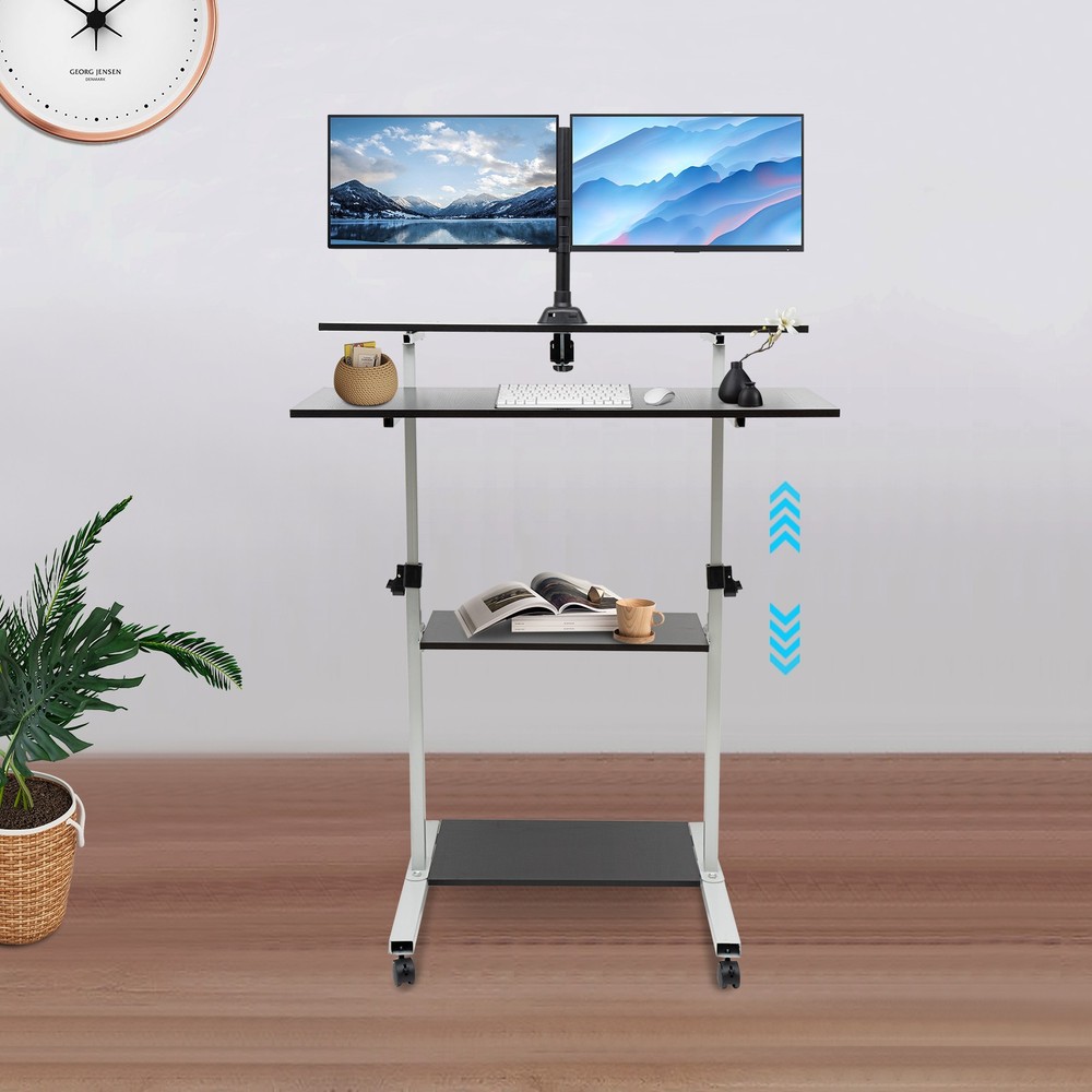 Mobile Standing Desk Adjustable Computer Desk Rolling Laptop Cart Tall Table
