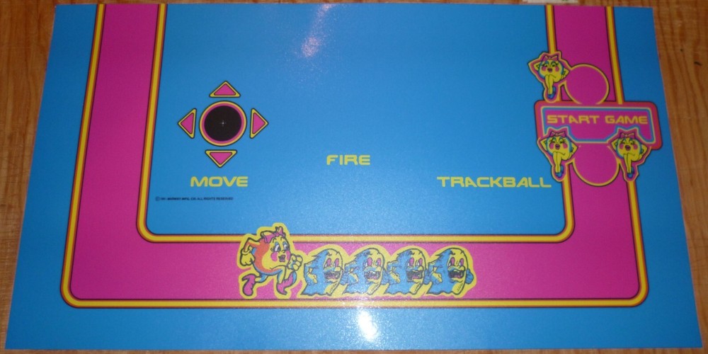 Multicade Ms Pac Man Control Panel Overlay 3 inch trackball 2 1/4 Full Wrap