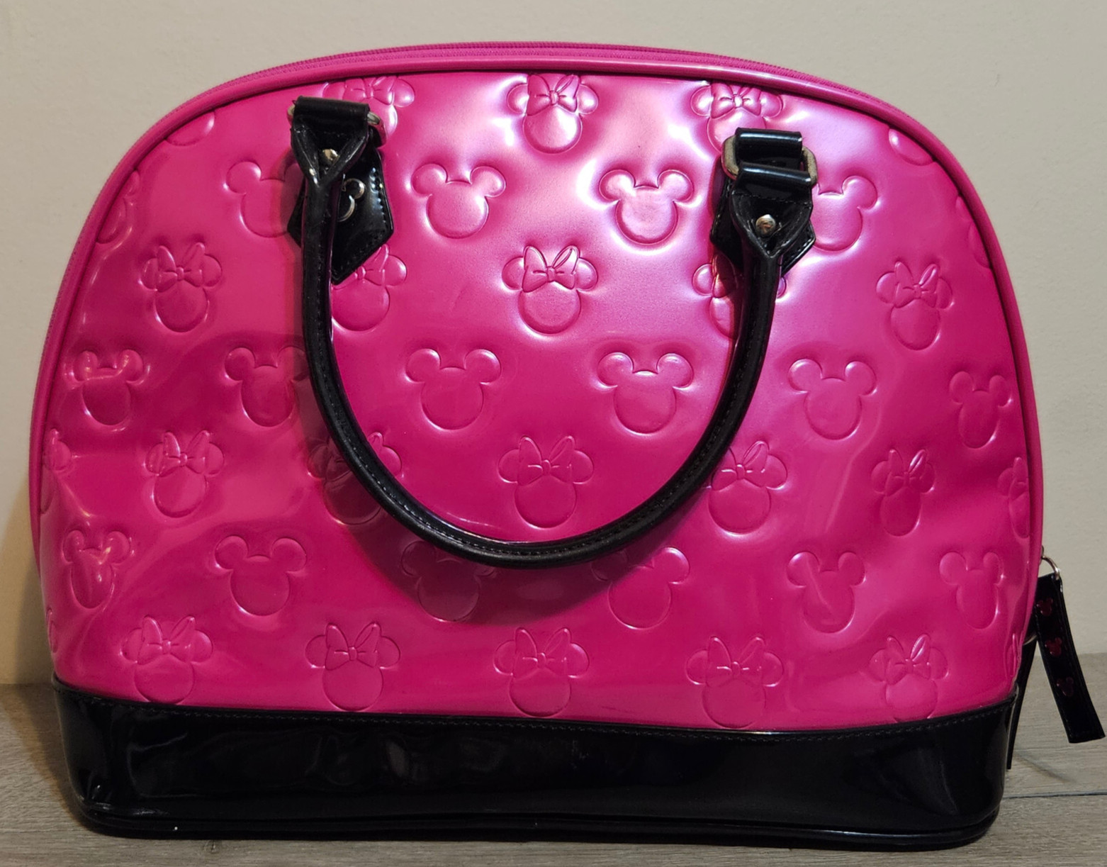 DISNEY x LOUNGEFLY Pink Minnie Loves Mickey Large Dome Satchel Bowling Bag NWD