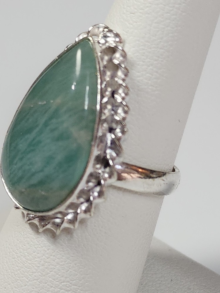 Amazonite Ring Setting Marked 925 Pale Green Stone Large Teardrop SIZE 7.75