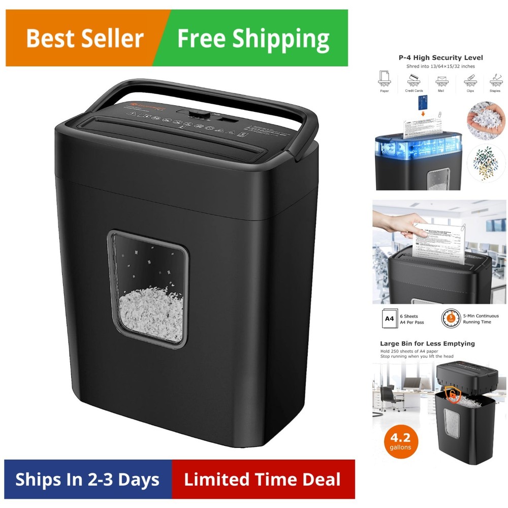 6 Sheet High Security Micro Cut Paper Shredder, Credit Cards/Mail/Staples/Cli...