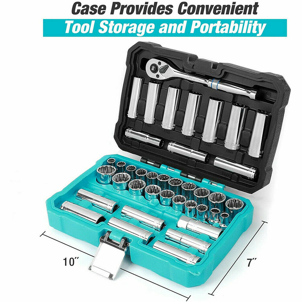 DURATECH 40 Pcs Standard Deep Mechanics Socket Set 3/8" Drive in Metric SAE