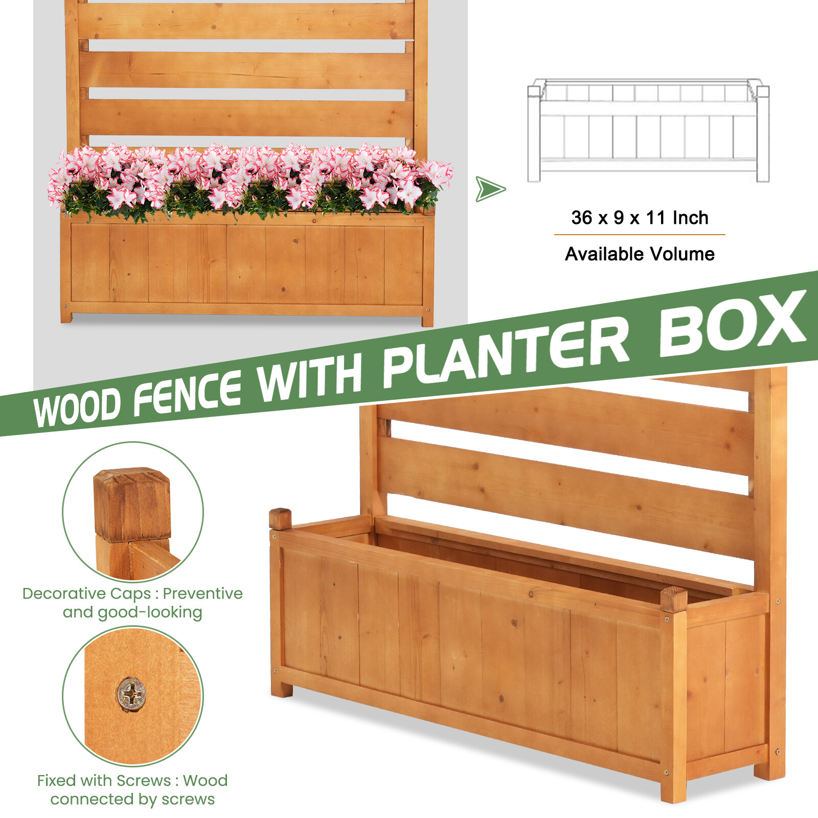 SLSY 2-Panel 36"Wx45"H Air Conditioner Fence Privacy Screen With 2 Planter Box