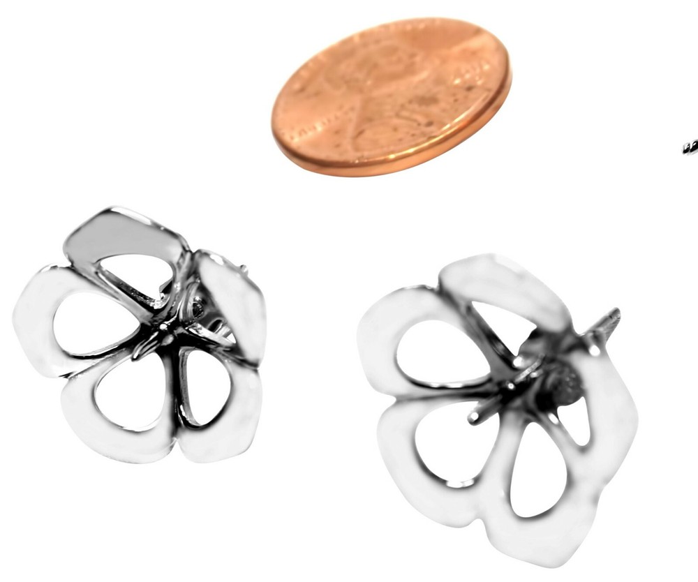 Large Sized All 925 Sterling Silver Earrings Studs Setting