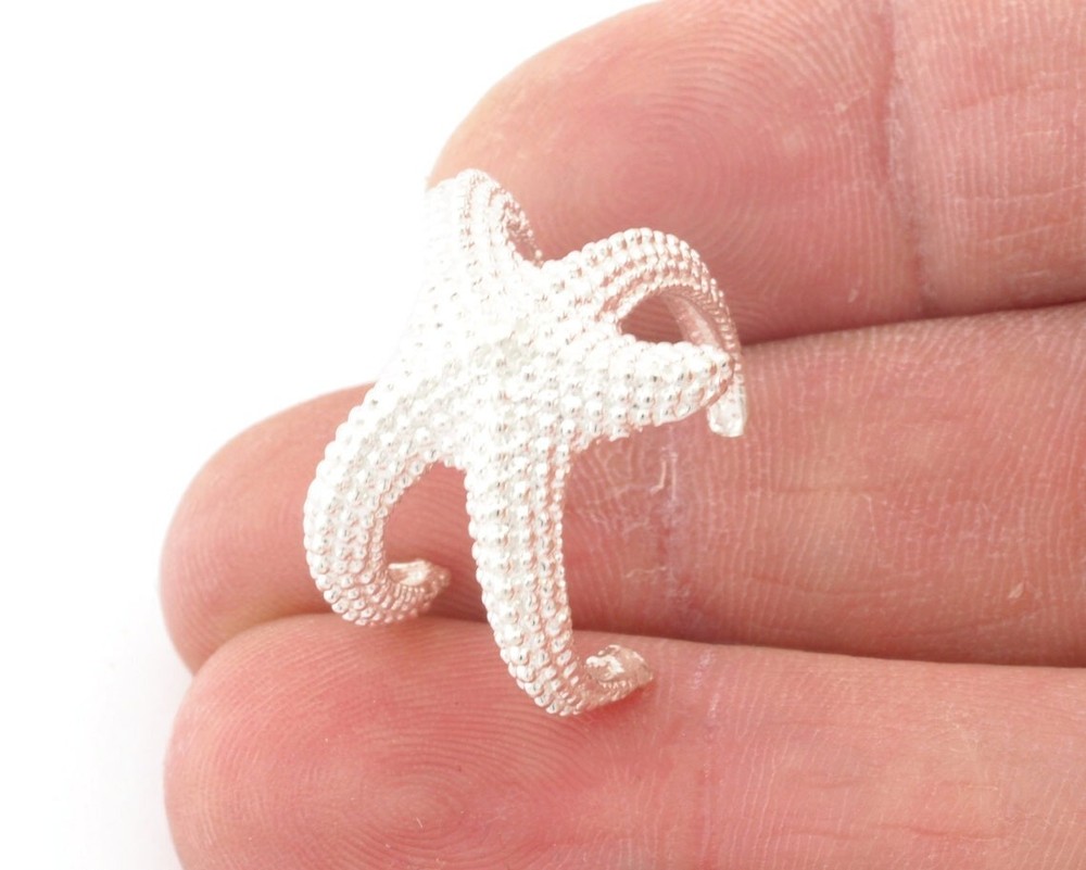 Starfish Adjustable Ring Shiny Silver Plated brass (18mm 8US inner size) 3065