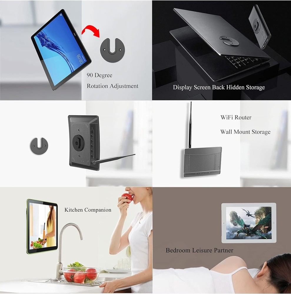 Universal Tablet Wall Mount Adjustable 90 Degrees Rotating Tablet Holder Fit ...