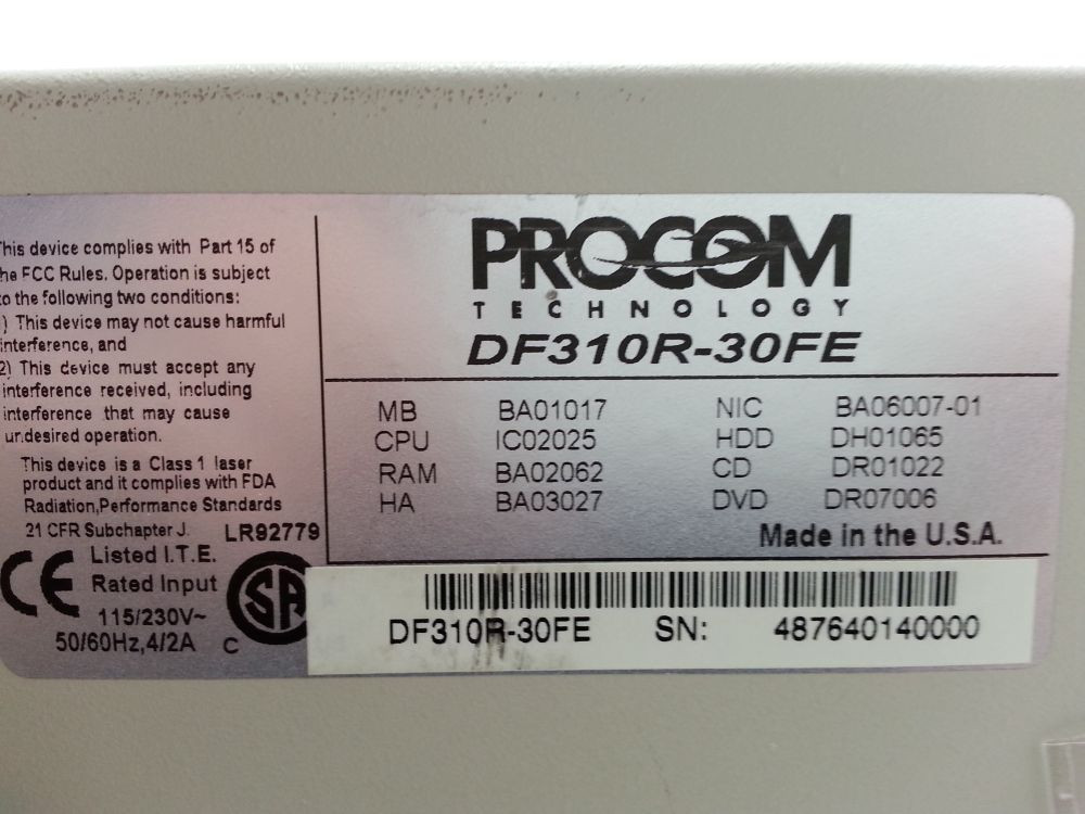 Procom DF310R-30FE DataForce w/ 5 disc CD changer, DVD Rom, 3.5 floppy disk 30GB