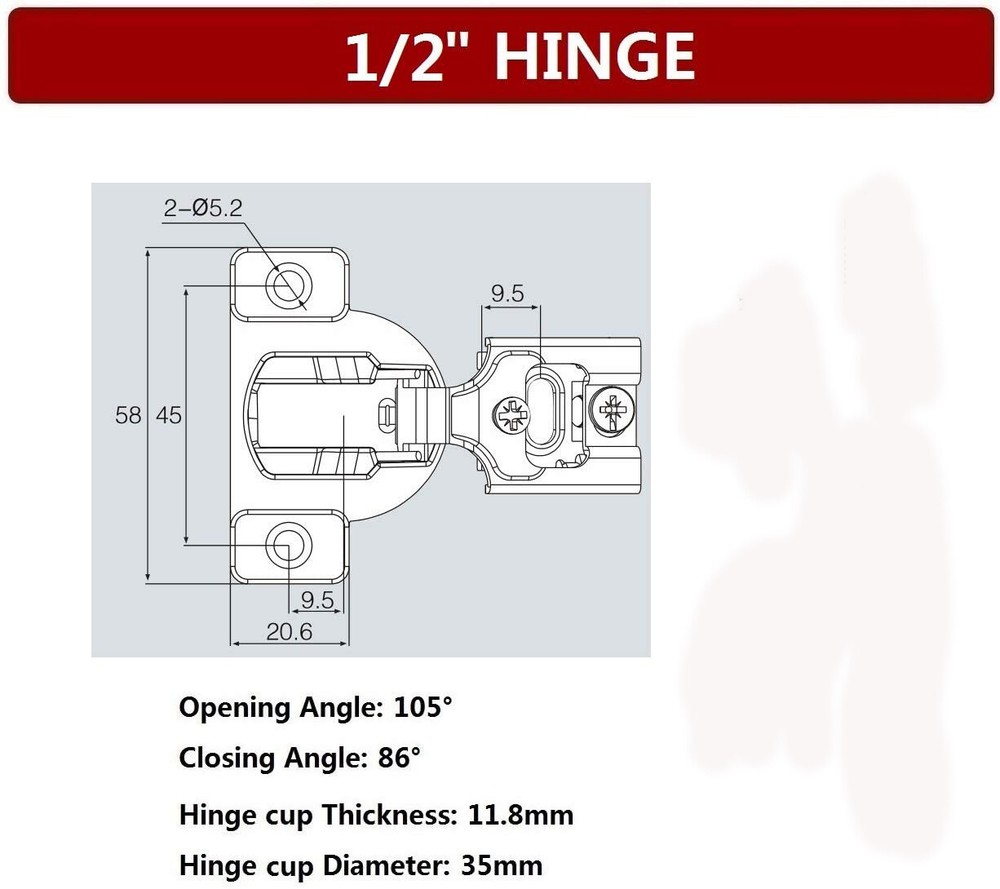 20 Pack 1/2" Overlay Soft Close Face Frame Compact Kitchen Cabinet Hinges