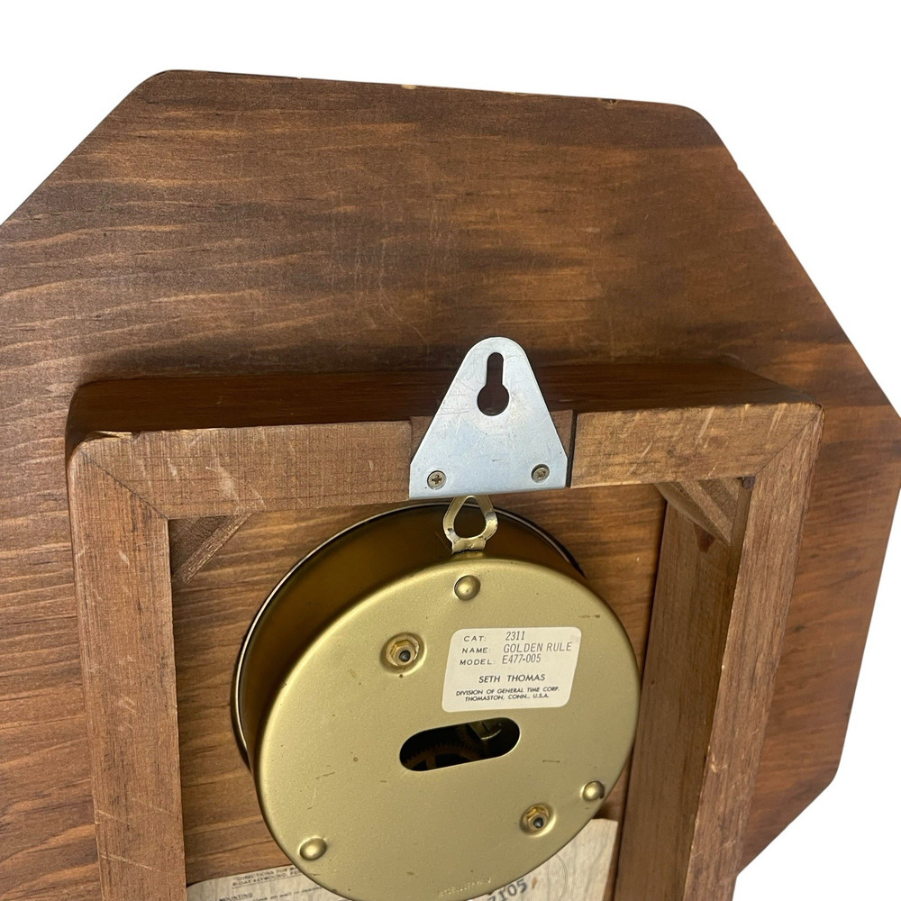 Seth Thomas Golden Rule Pendulum Wood Wall Clock E477-005 - Untested No key