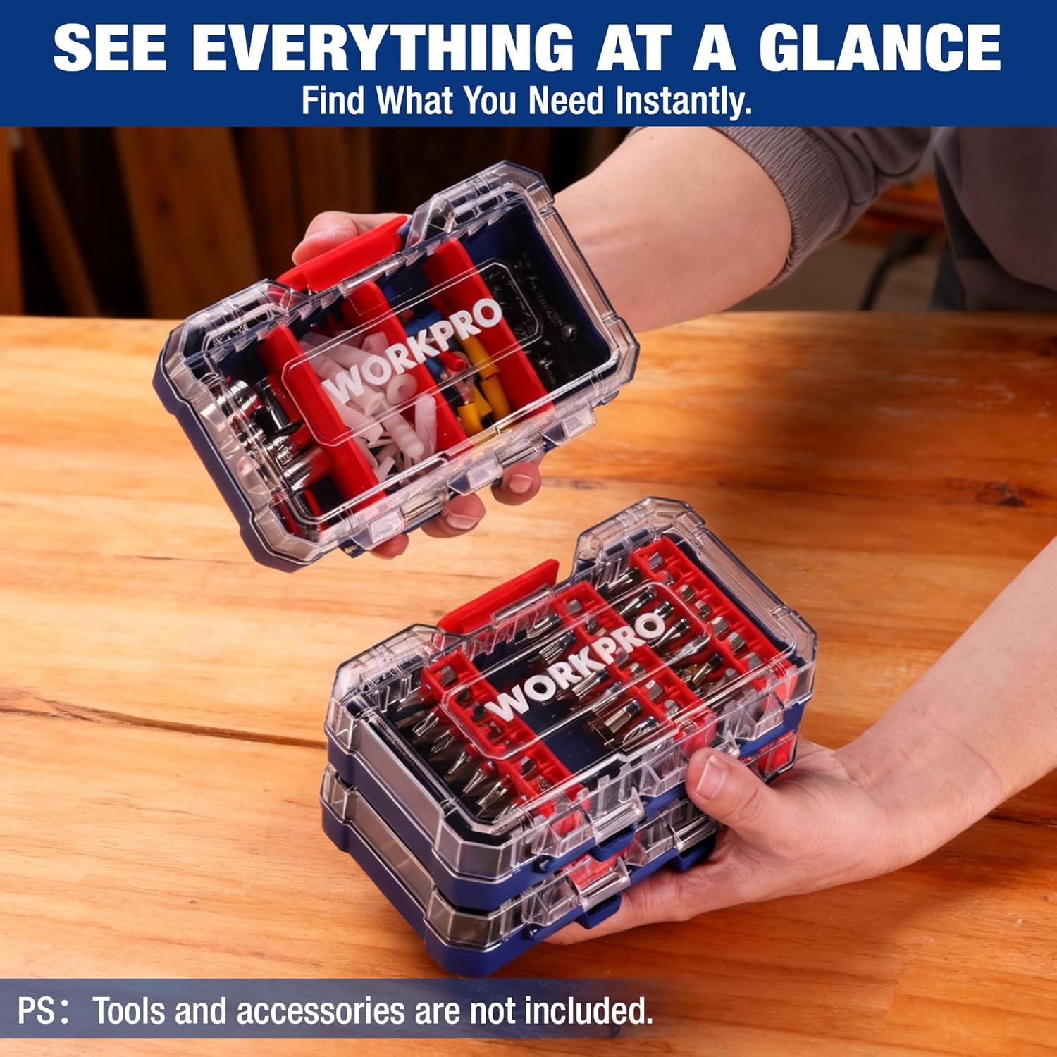 WORKPRO Small Parts Organizer 3 Pieces Portable Stackable Hardware Storage Case