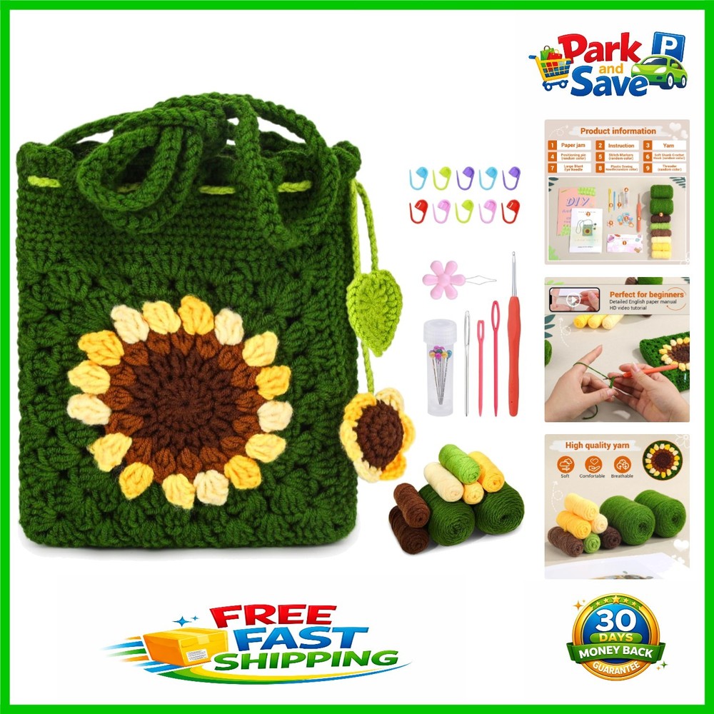 Beginner Crochet Kit for Stunning Sunflower Phone Bag - Includes Tutorials