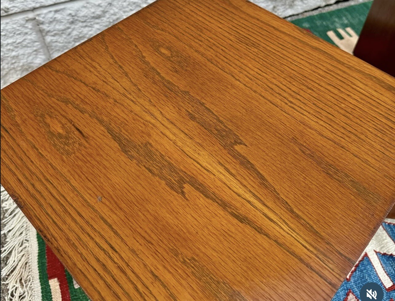 Pair of Walnut Mid Century Modern Cube Shape Side End Tables Plinth Base