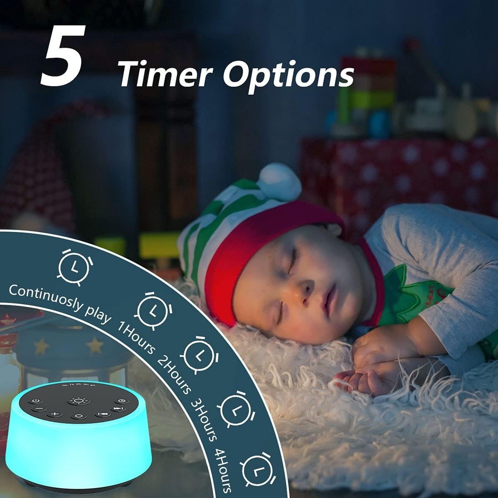 White Noise Machine with Night Light, 25 Sounds, Timer, Memory Function
