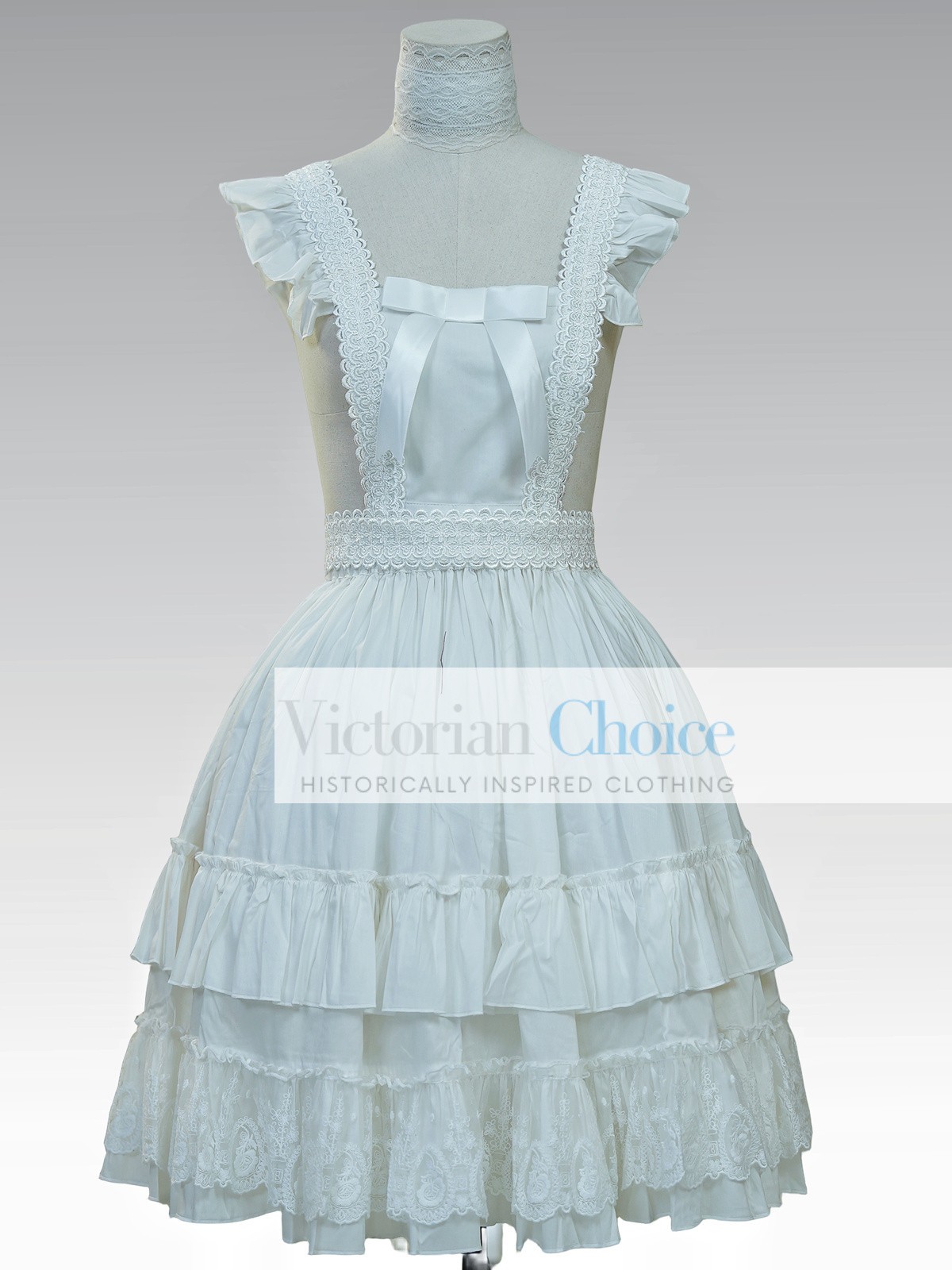 Victorian Vintage Sweet Lolita White Cotton Lace Maid Apron Skirt Bib Cosplay