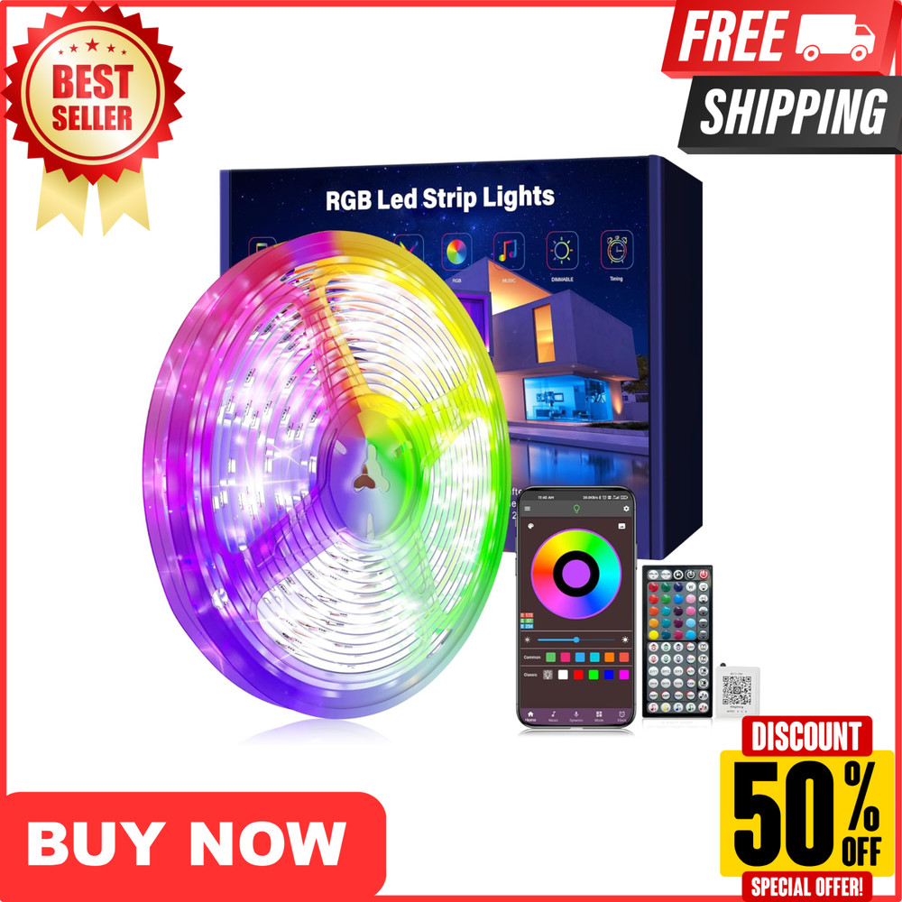 100Ft LED Strip Lights, Smart Light with App Remote Control, RGB LED Lights for