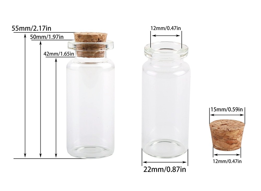 MaxMau Small Bottles with Corks,10 Milliliter 100 Packs Tiny Vials Mini Cork