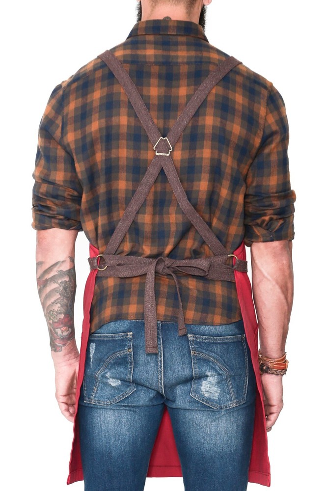 Work Apron - Pro Denim or Twill, Leather Trim, CrossBack - Chef, Bartender
