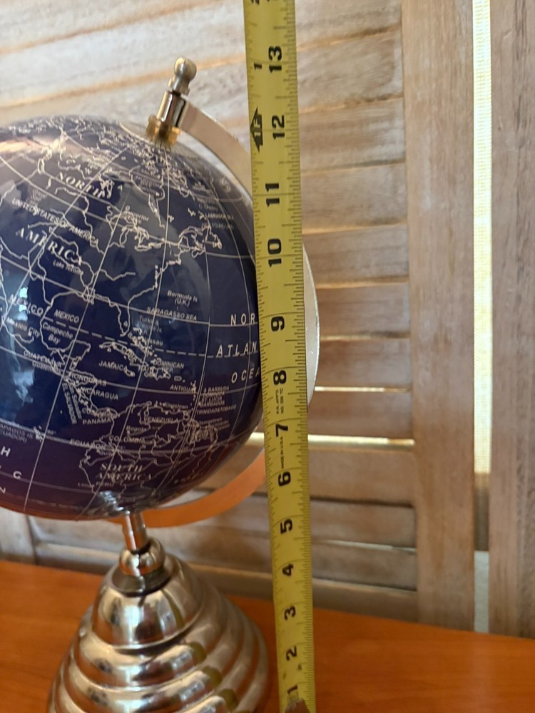 Blue Desktop World Map Table Top Globe with Silver Color Base