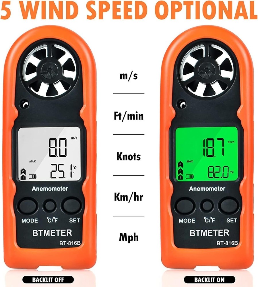 BT-816B Handheld Wind Speed Meter - Accurate Mini Anemometer with LCD Display