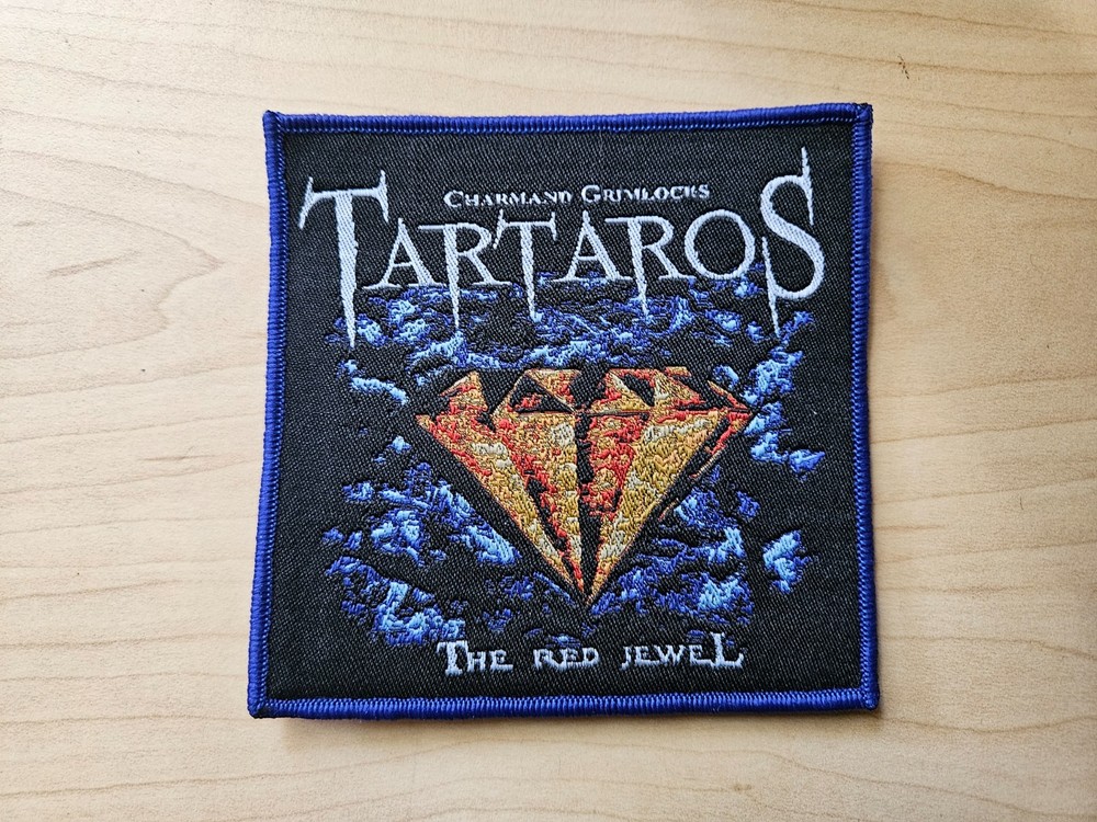 TARTAROS, THE RED JEWEL, SEW ON BLUE BORDER WOVEN PATCH