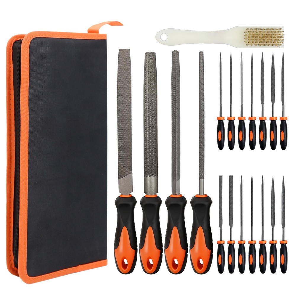 19Pcs Hand Metal File Set 4Pcs Flat/Triangle/Half-Round/Round T12 Carbon Stee...
