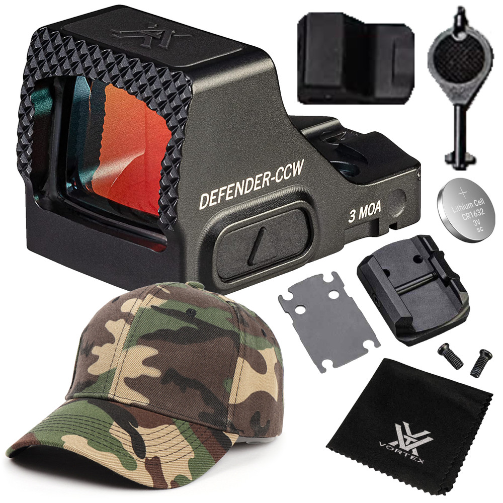 Vortex Optics Defender-CCW 3 MOA Red Dot with Free Camo Forest Hat Bundle