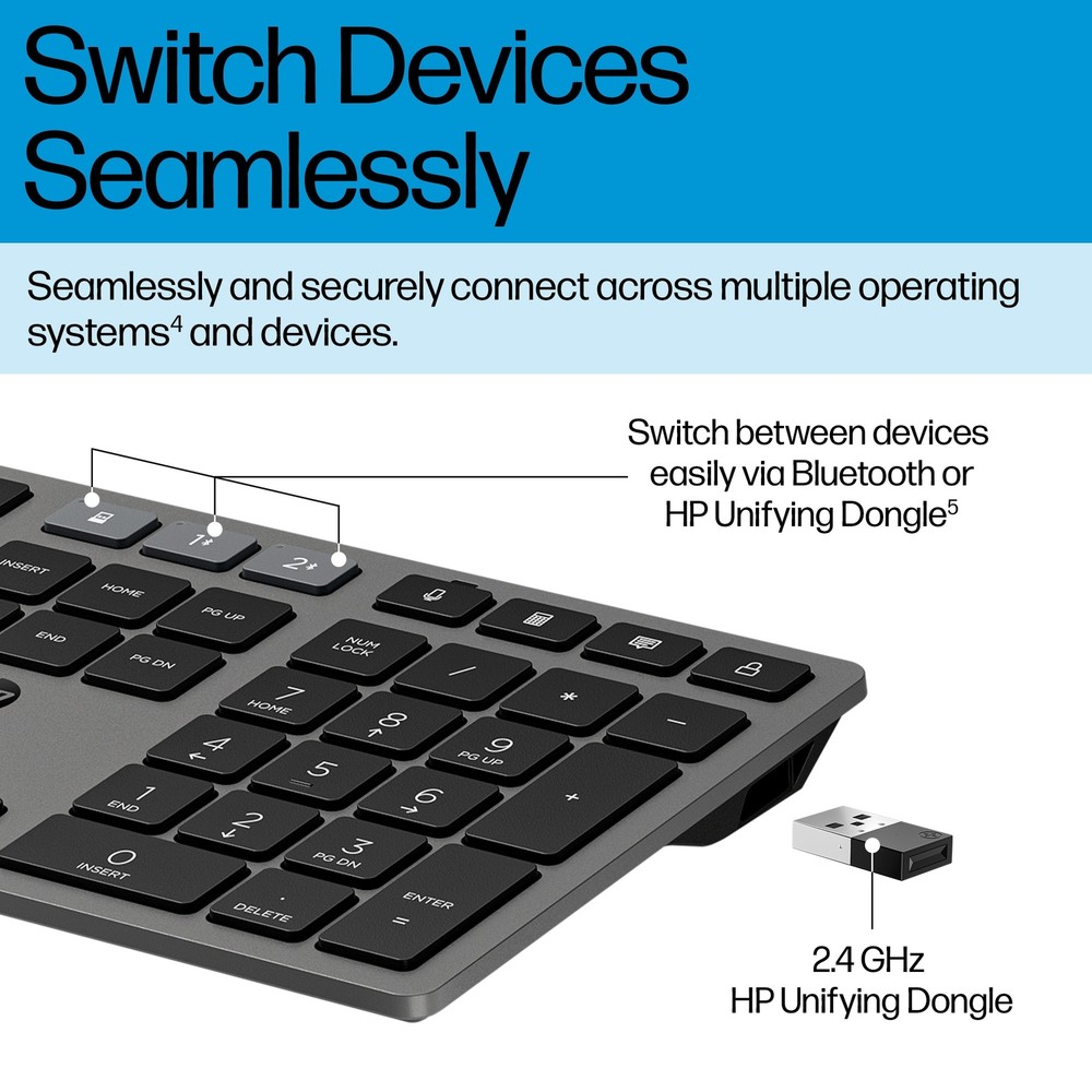 HP 725 Multi-Device Rechargeable Wireless Keyboard and Mouse Combo