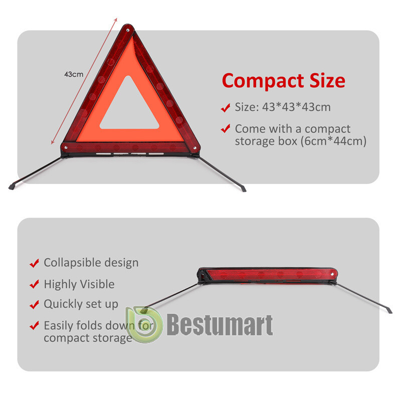 Emergency Warning Triangle DOT Approved Reflective Safety Roadside Kit for Car