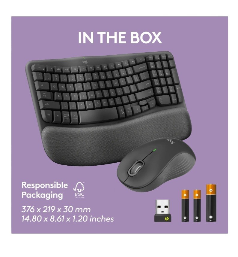 New Logitech Wave Keys MK670 Combo Wireless Ergonomic Keyboard + Wireless Mouse