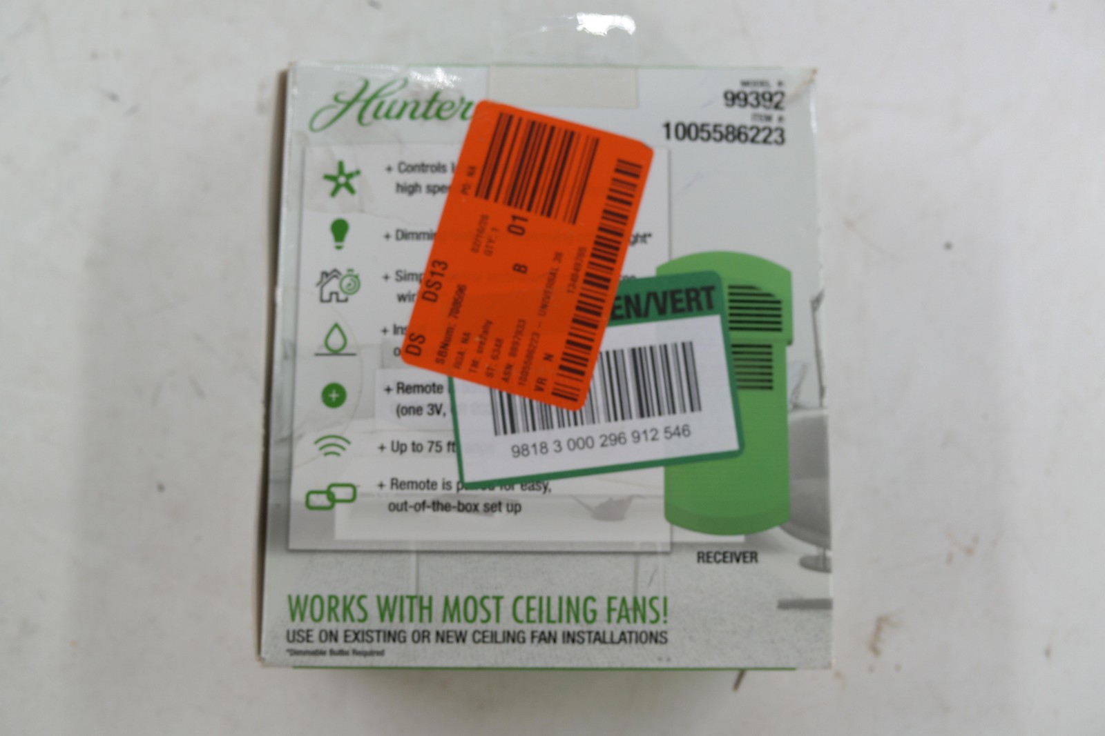 Hunter 99392 Ceiling Fan Remote Control Universal 3-Speed White Indoor Outdoor