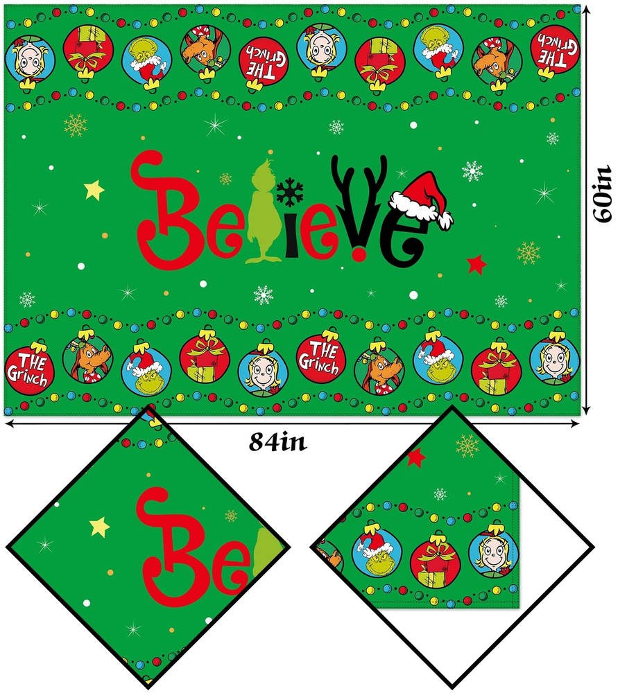 Hafangry Green Christmas Tablecloth 84" x 60" (Rectangular), Multi Color