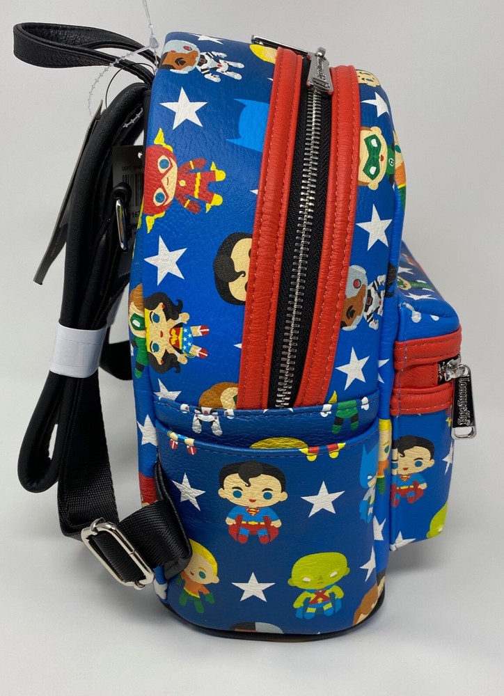 Loungefly DC Comics JUSTICE LEAGUE CHIBI CHARACTERS Mini Backpack~Wallet~Pouch