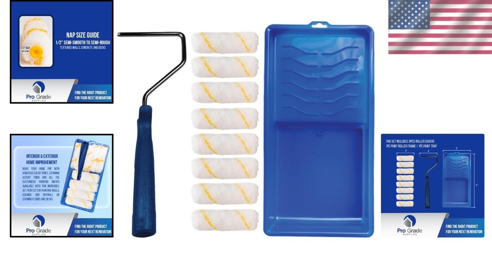 Compact 10-Piece Paint Roller Set - Perfect for Interior and Exterior Projects
