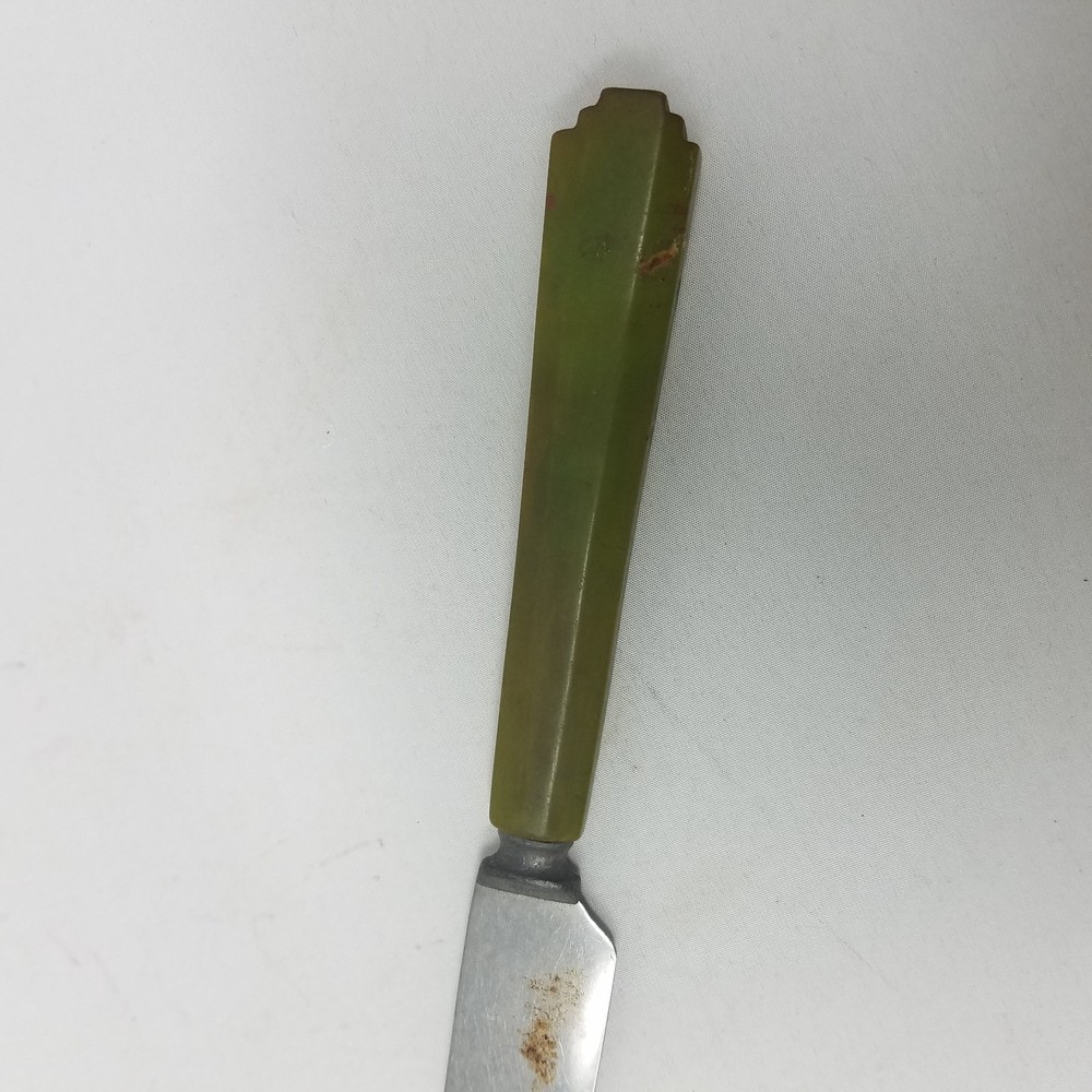 Vintage Green Bakelite Handle Flatware Butter Knife Silverware Tableware MCM 30s