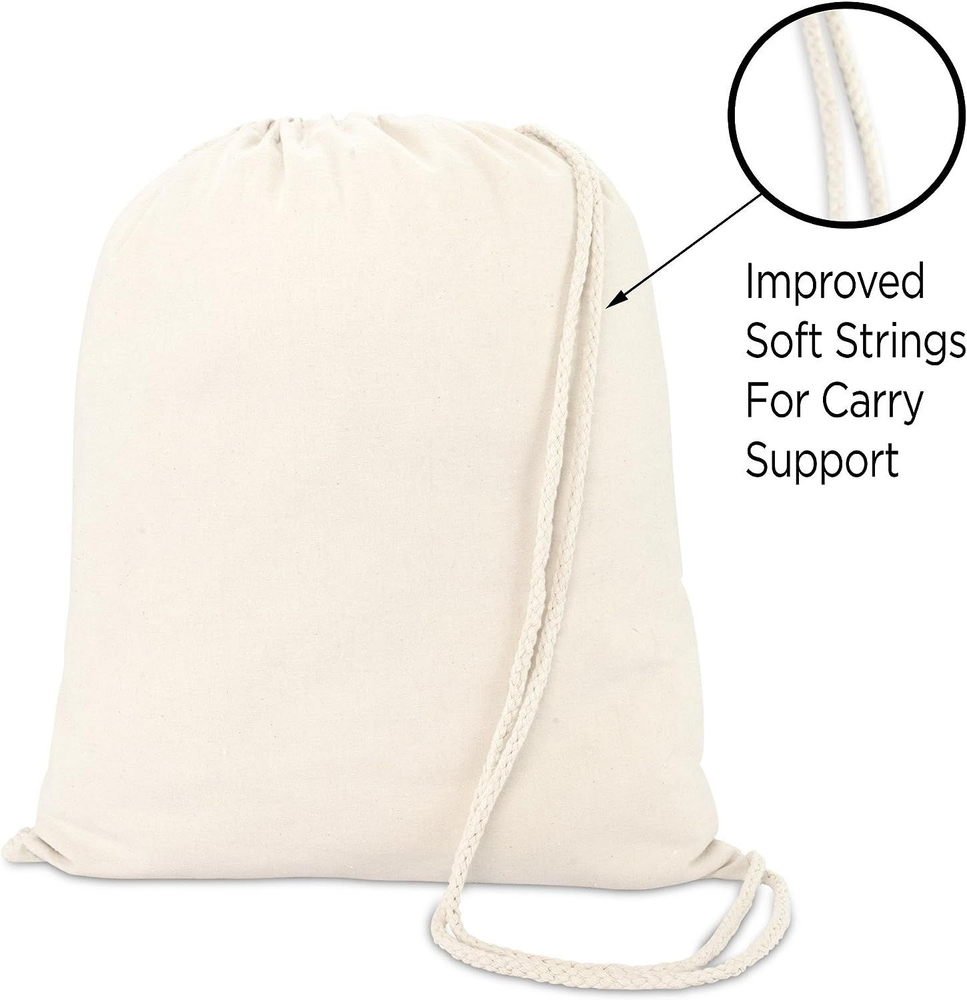 DALIX Canvas Drawstring Bag String Backpack Gym Mens Womens Natural