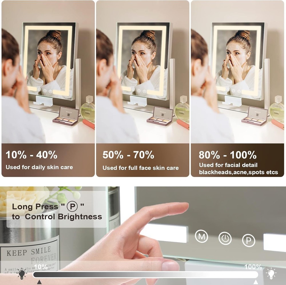 Vanity Mirror with Lights, 14" x 12" LED Makeup Mirror, Lighted Makeup Mirror...