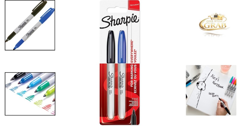 Permanent Markers Fine Tip Black & Blue 2 Pack Water Resistant Quick-Drying