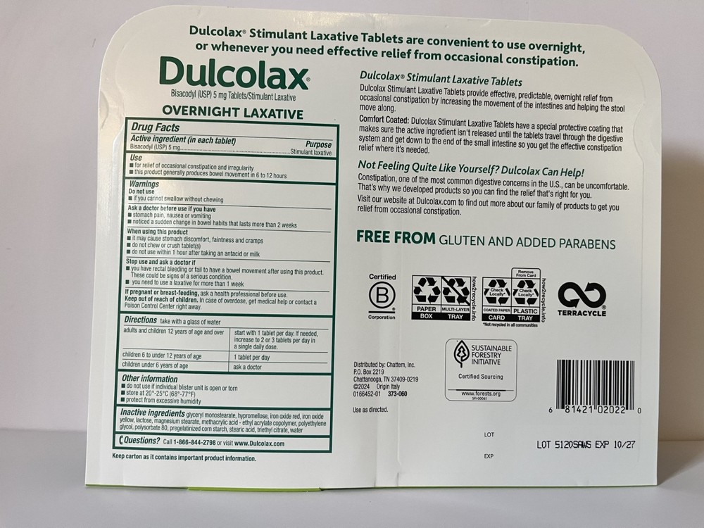 Dulcolax Laxative Tablets 5mg Bisacodyl USP Constipation Relief 200 Tablets