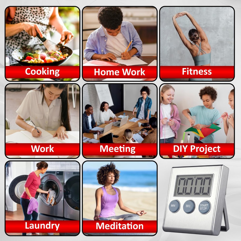 Digital Kitchen Timer for Cooking, Magnetic Countdown Timer with Loud 80dB Al...