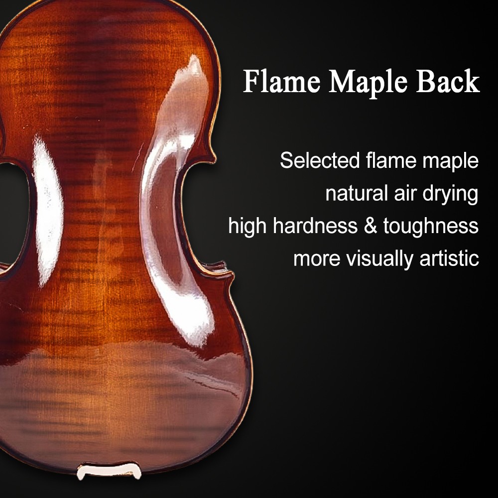1/2 Size Violin Kits 4 String Ebony Flame Maple Spruce Wood for Beginning
