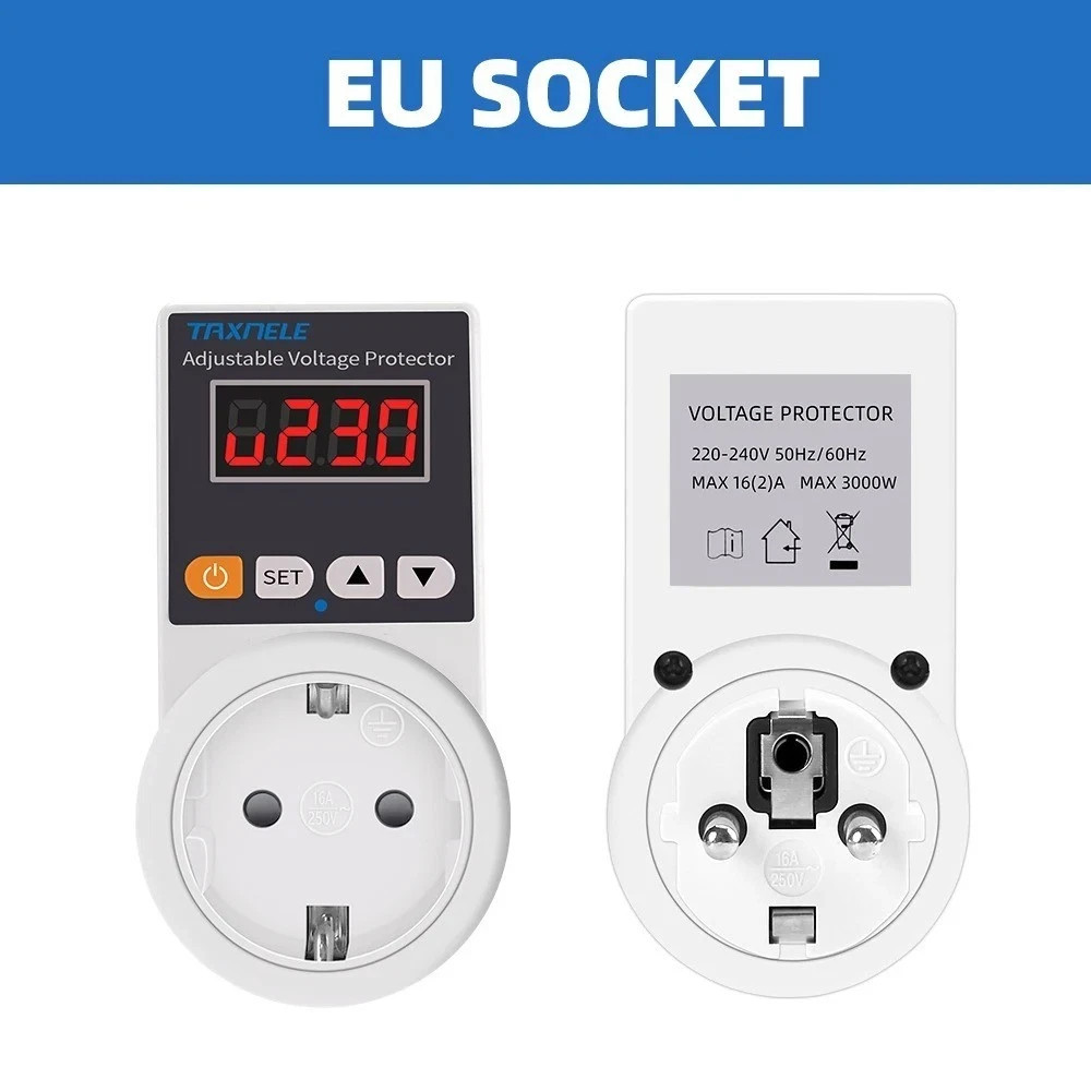 Automatic Voltage Protector Socket AC 220V 16A EU Plug Power Surge Protector ✨
