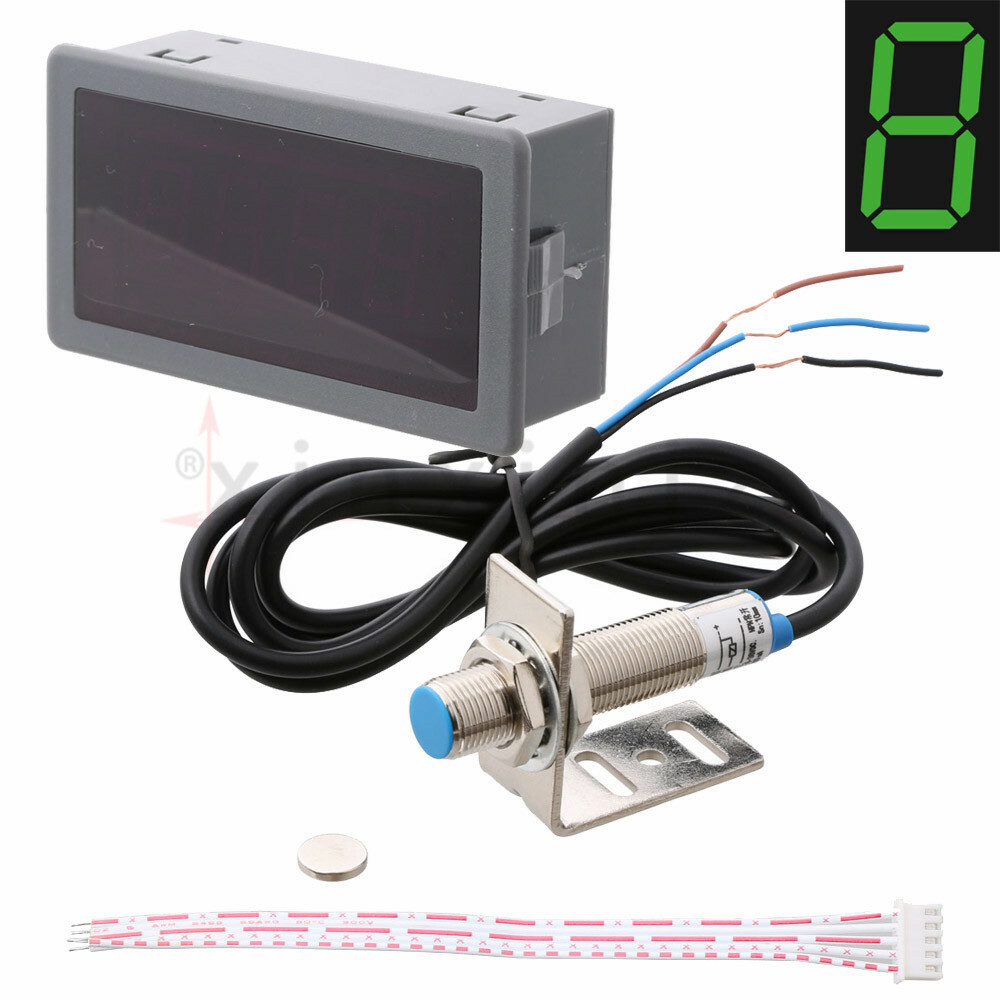4 Digital Tachometer RPM Speed Meter+Bracket & Magnet Proximity Switch Sensor GN