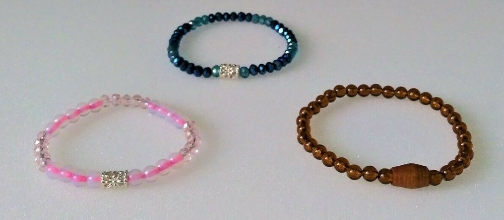 Three Minimalist Beaded Bracelets-Stretchy-Handmade and Unique