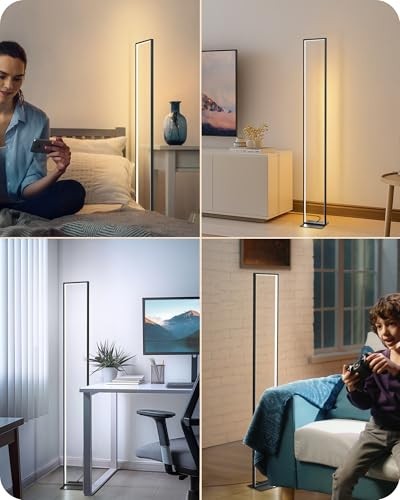 LED Floor Lamp, 55" Modern Minimalist Rectangular Corner Rectangular-Black